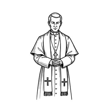 Detailed Line Art Portrait Drawing of a Pope in Traditional Vestments
