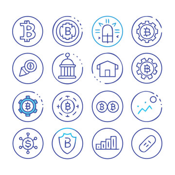 Isolated crypto and finance flat icons set