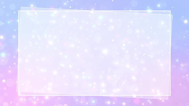 Pastel star frame background soft lavender pink gradient, glowing bokeh, white rectangular border, magical empty center. kids videos, birthday titles, greeting cards, wedding slides, dreamy overlays.