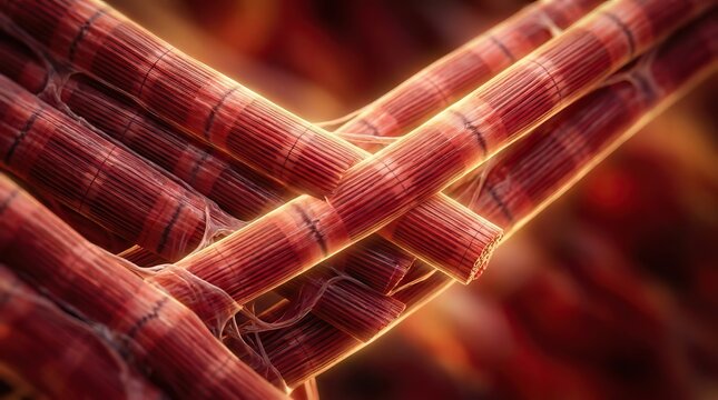 Close-up of skeletal muscle fibers under microscope