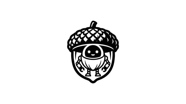 Cute robot inside acorn silhouette logo