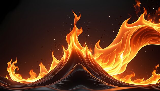 Intense dynamic blazing fire wave on dark textured ground background