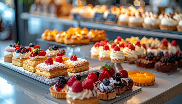 Assorted sweet pastries with fresh berries.
