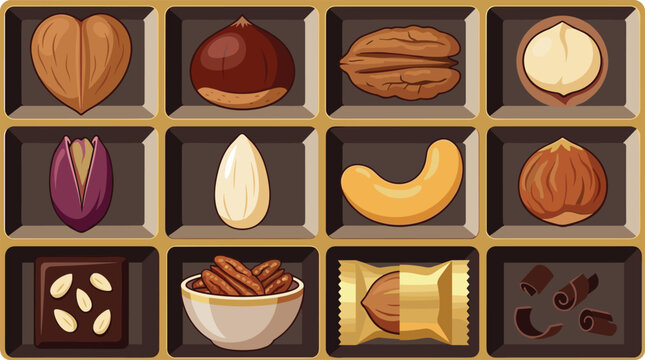 Assorted Nuts and Spices Collection with Walnut Chestnut Pistachio Hazelnut Cashew Pecans Cloves and Healthy Snack Vector Illustration Set