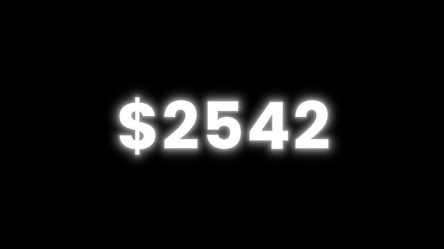 Dollar Money Counter Animation from $0 to $5000 on black background. Five thousand dollars countdown. Finance and Business Concept. dollars countdown timer animation. money growth concept.