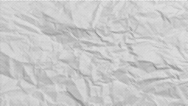 Halftone crumpled paper texture with a dotted, streaky, and wrinkled surface. Black creased sheet background in comic pop-art style, featuring grainy folds and gritty distressed details.