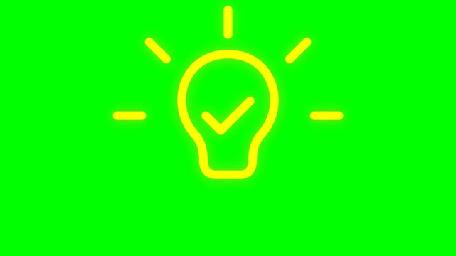 Yellow light bulb idea symbol animation on green screen background.