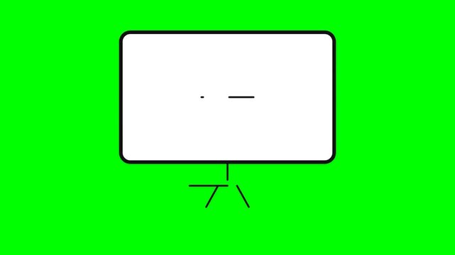 Minimalist presentation screen on green background with abstract stand.