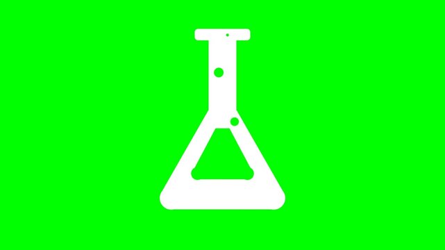 White laboratory flask icon on a bright green background.