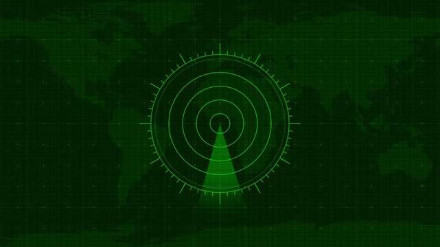 Radar screen animated, world map radar HUD animation on background