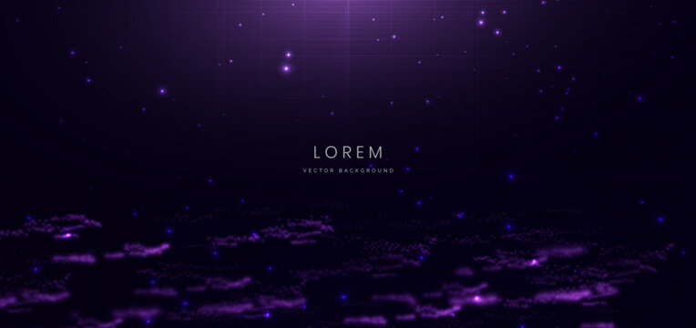 Digital technology background with blue dotted lines wave lines lighting effect on dark background.