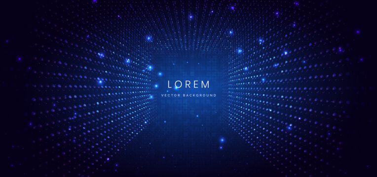 Technology futuristic digital dot glowing on dark blue background