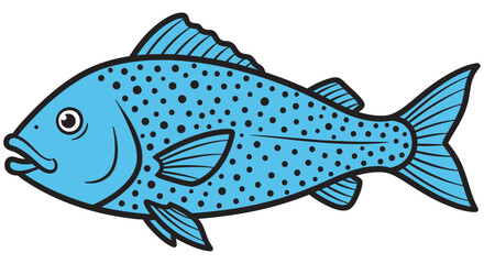 Fototapeta premium Blue Fish Illustration With Black Spots And Outline On White Background