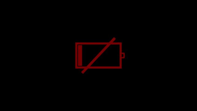 Minimalist red empty battery level indicator neon sign on black