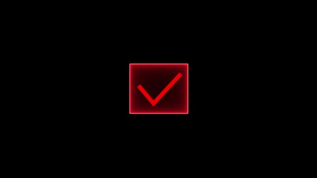 Glowing blue checkmark in checkbox icon animation on black background