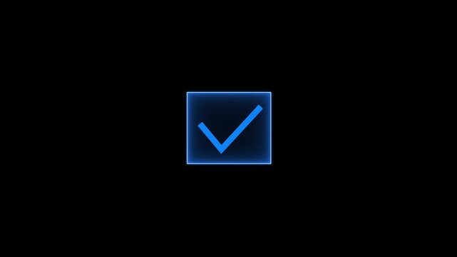 Glowing blue checkmark in checkbox icon animation on black background