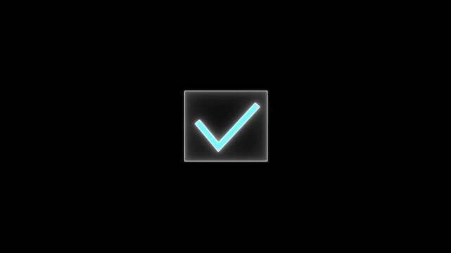 Glowing blue checkmark in checkbox icon animation on black background