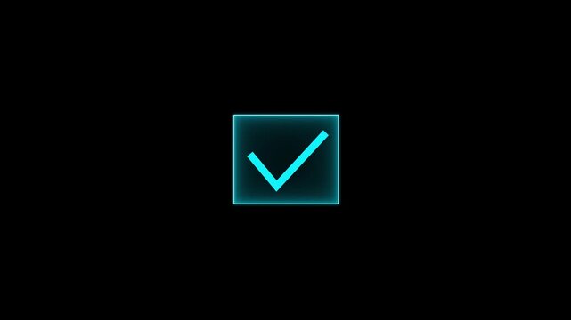 Glowing blue checkmark in checkbox icon animation on black background
