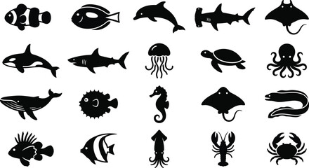 Set of sea animals and ocean creatures icons © Ruma