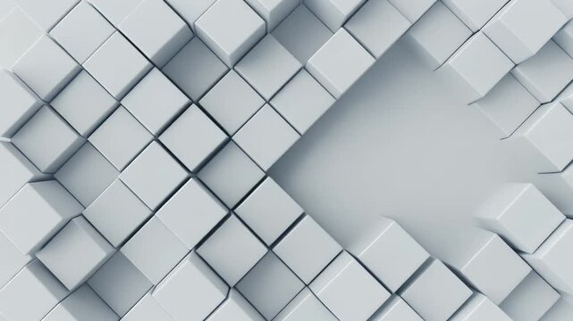 Abstract White 3D Cubes Geometric Pattern Background with Minimalist Modern Design and High Angle View Blocks Structure