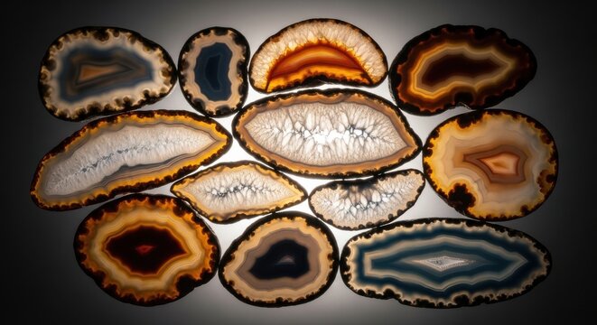 Array of Polished Agate Slices Showcasing Vibrant Natural Patterns