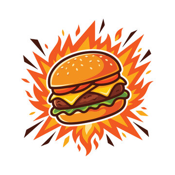 A delicious cheeseburger with lettuce and tomato illustration.