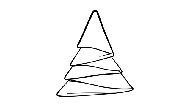 Minimalist Christmas tree line art white background.