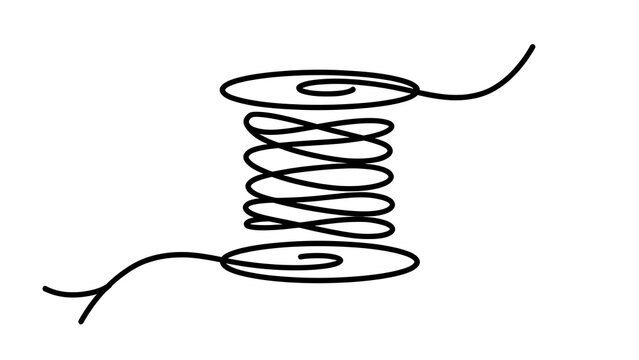 Black spiral thread spool illustration white background.
