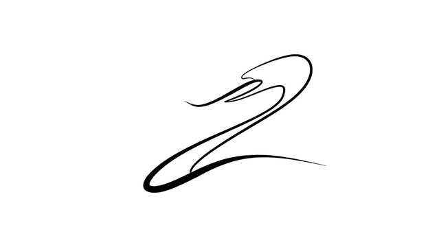 Elegant handwritten number two on white background.