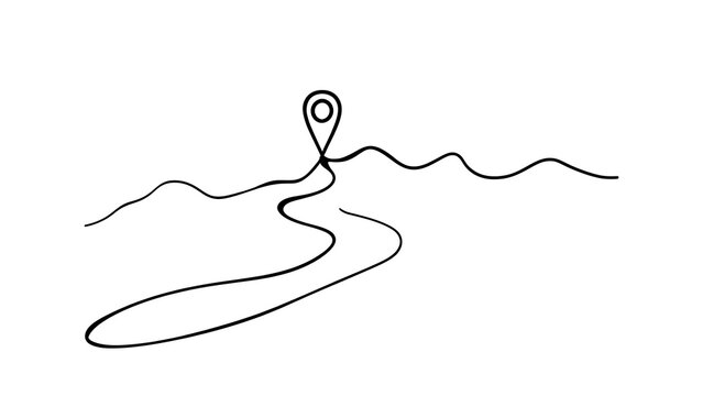 white background winding path with location pin icon.