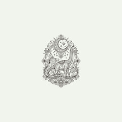 Celestial Brachiosaurus Line Art with Moon and Stars © ikal