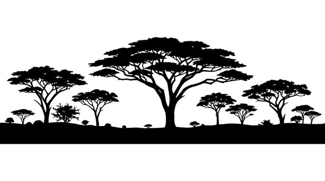 African savanna landscape silhouette with acacia trees vector illustration