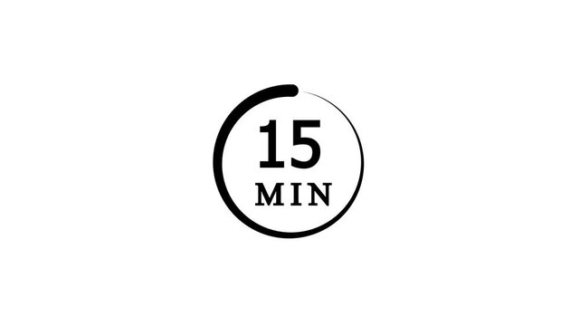 Symbolic measurement of time interval from 0 minutes to 15 minutes graphic animation. Alpha channel. Transparent background motion design. 4K resolution