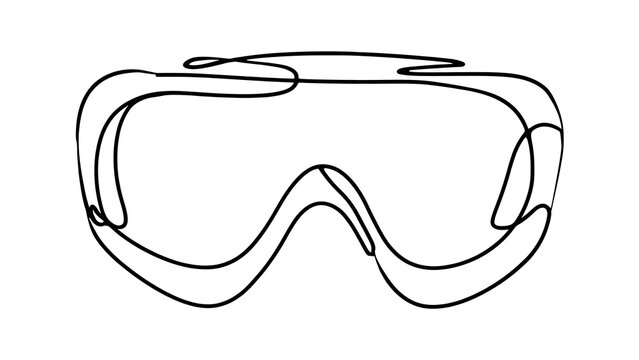 Black line art goggles illustration white background.