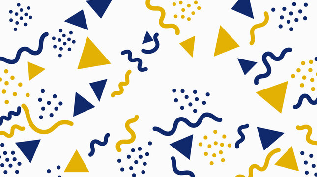 Modern memphis style seamless pattern with yellow triangles and blue wave lines design.