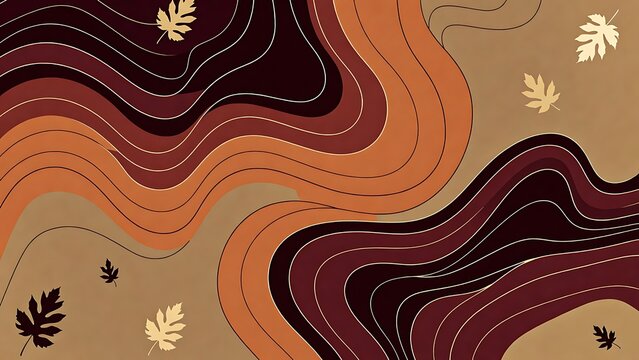 Abstract Wavy Autumn Colors with Falling Leaves