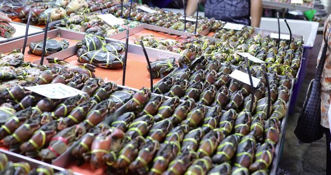 Raw food sea crab sell in traditional local market Bangkok Thailand