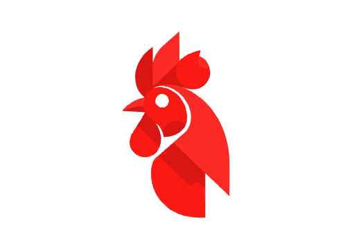 Abstract red rooster head logo.