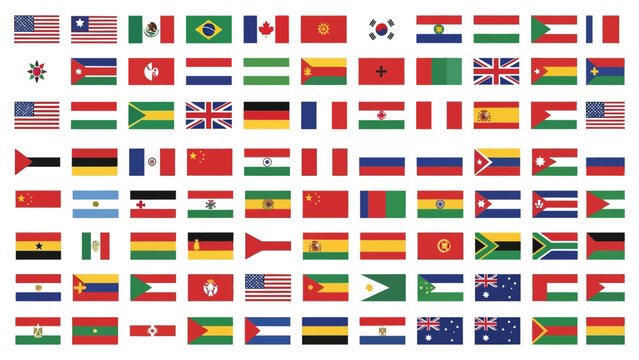 Flags of various nations are arranged in a grid to represent international unity and diplomacy.