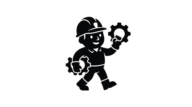 Cute cartoon firefighter character holding a hose and wearing a helmet in a playful style with bright colors and bold shapes