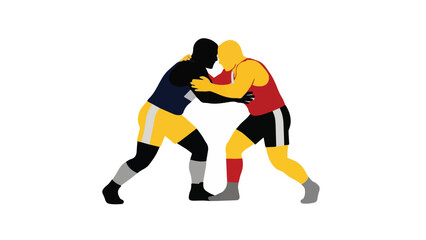 Obraz premium two wrestlers competing in a sport match with dynamic poses and bold colors in a gym setting