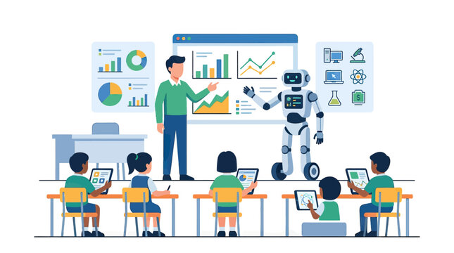 Human Teacher and AI Robot Assistant Co-teaching Students in Classroom