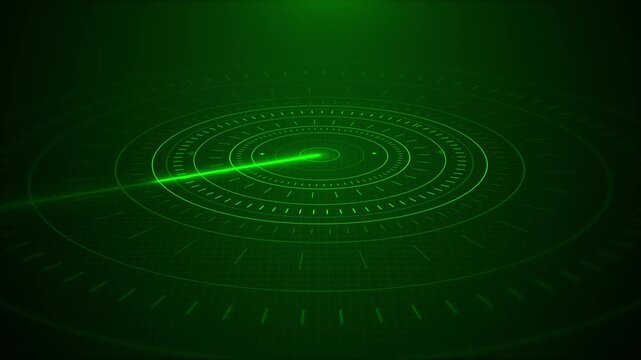 Green radar scanner background circular HUD rings, sweeping beam, grid texture, and dark tactical interface. military videos, navigation screens, security intros, tracking visuals, tech overlays.
