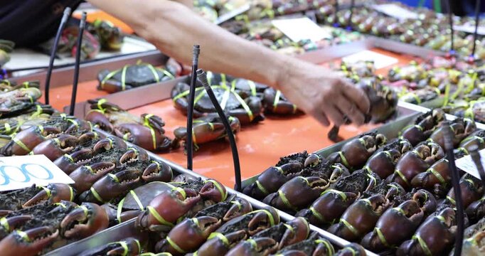 Raw food sea crab sell in traditional local market Bangkok Thailand