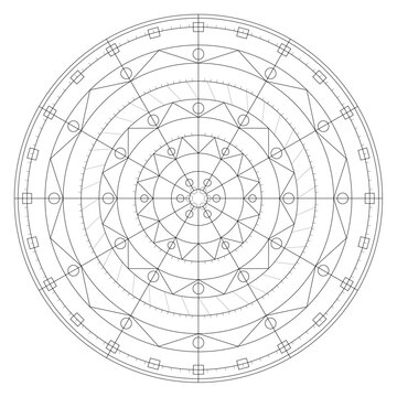 Radial Mechanical Geometry Circular Line Art Vector