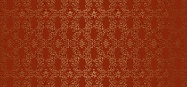 An exquisite red design with a gold Chinese floral pattern.