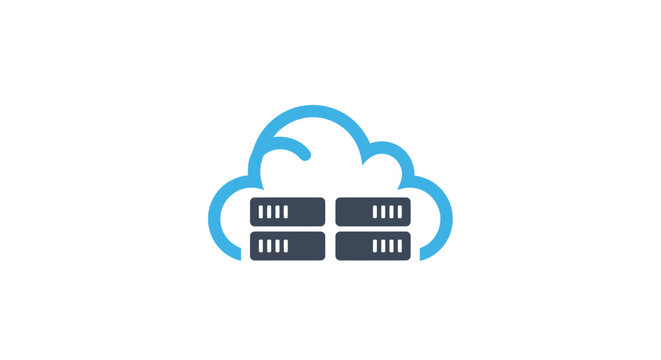 Cloud server logo design with blue cloud icon and server blocks illustration for technology