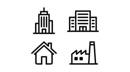 Obraz premium Building silhouettes featuring skyscraper house and factory designs silhouette