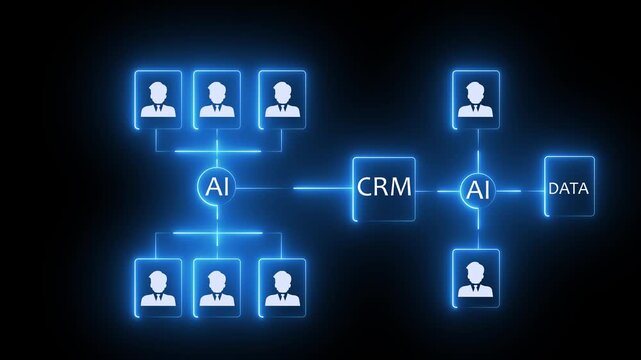 AI and data analysis to identify target audience. Concept of customer segmentation, partner profiling, predictive analytics, CRM system, and strategic business intelligence.