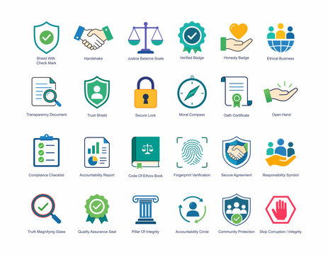 Integrity and Trust Flat Vector Icon Set Collection